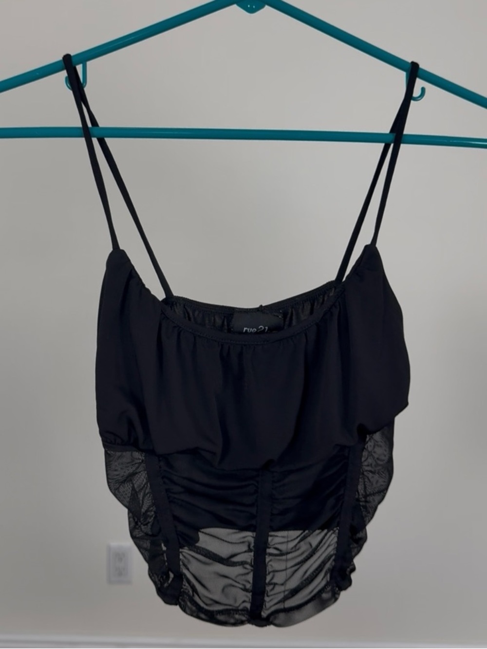Rue21 Black Sheer Ruched Crop Cami - Picture 3 of 5